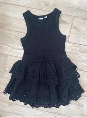Gap Girls Small Black Eyelet Tiered Dress - Sleeveless Knit Jersey Style New